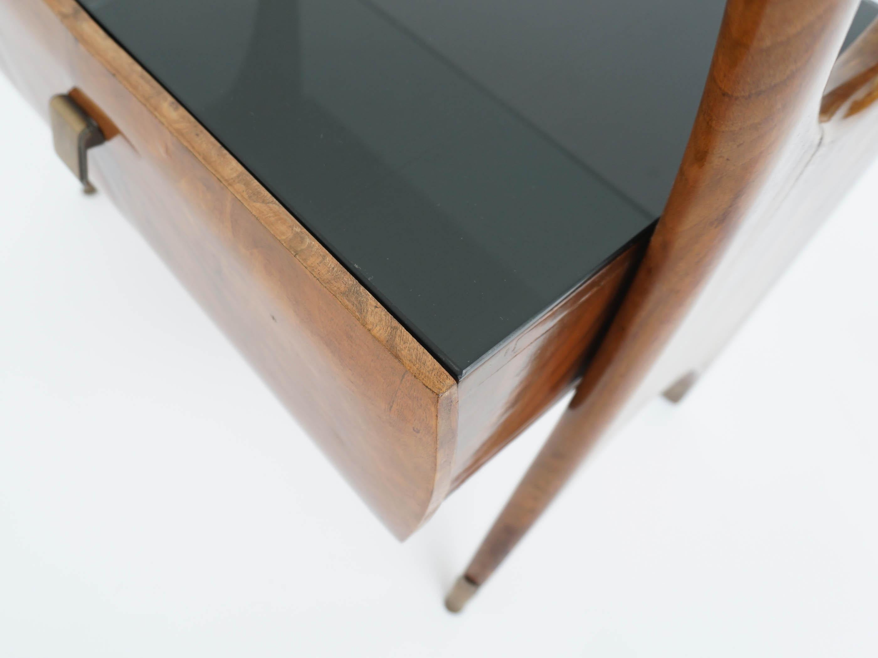 Mid-20th Century 1950, Stunning Italian Design Bed Side Tables in Walnut and Black Glass