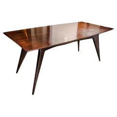 Retro 1950 Italian dining table dark polished wood tapered legs design by Ico Parisi