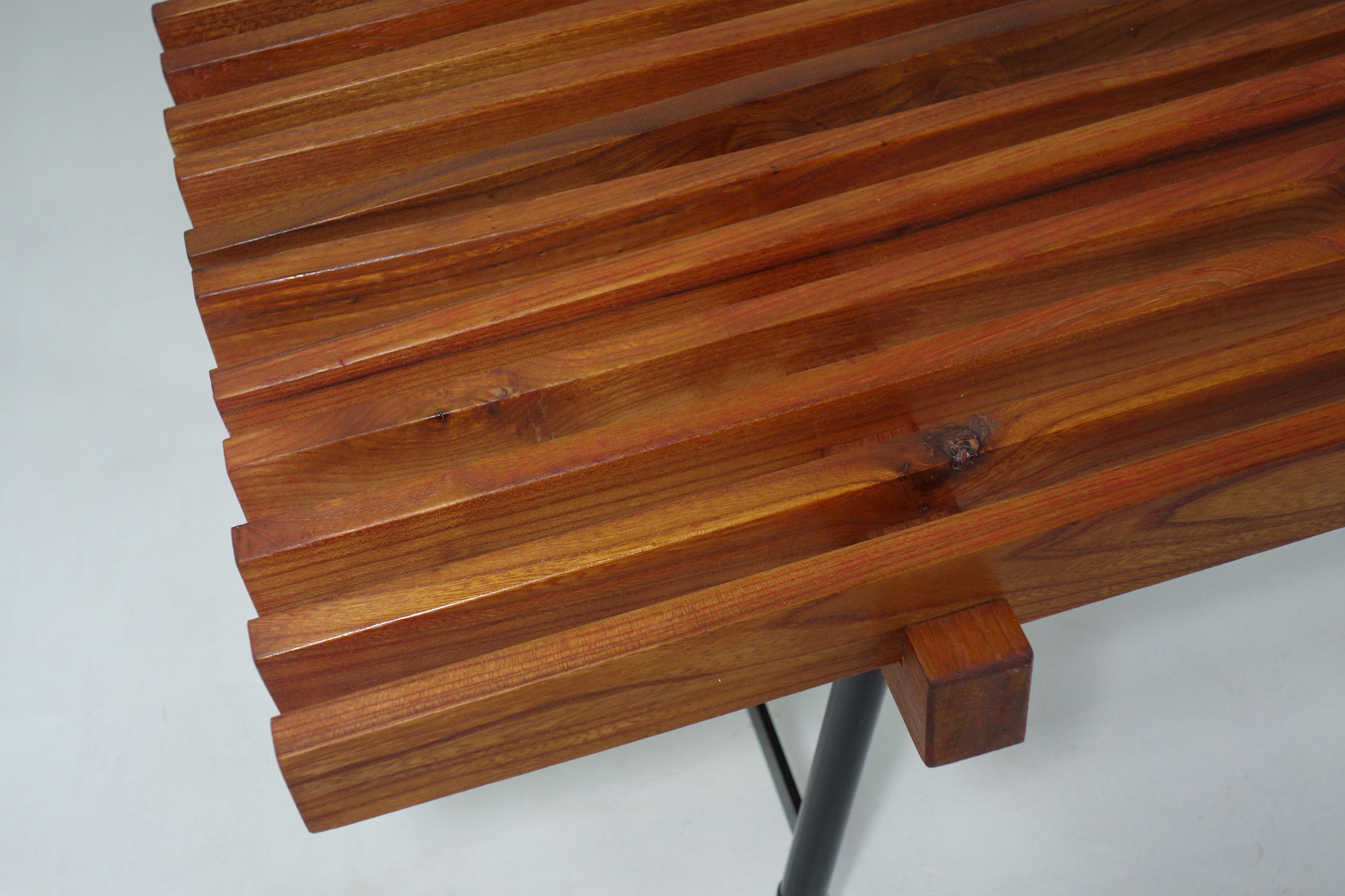 1950 Italian Mid Century Modern Design Carlo Hauner style Iron Brass Teak Bench For Sale 8