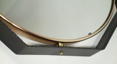 1950 Italian Midcentury Design Black Iron Brass Wall Mirror