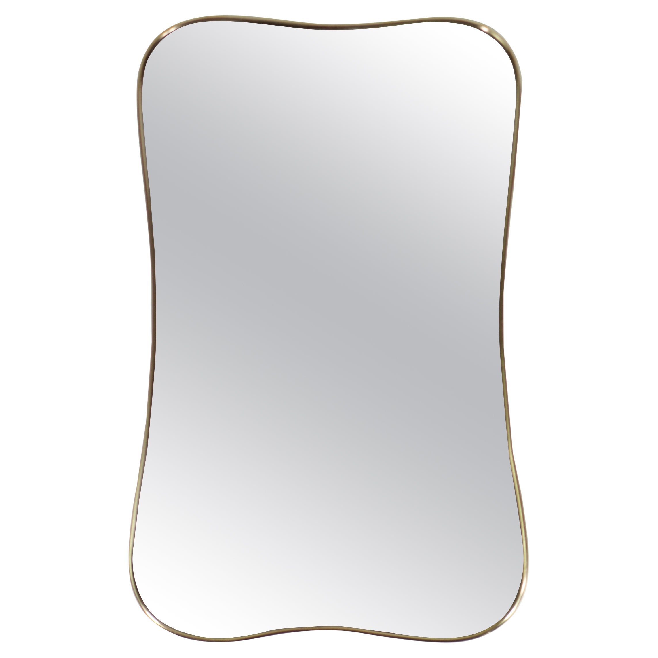 1950  Espejo de pared italiano de latón pulido moderno de mediados de siglo