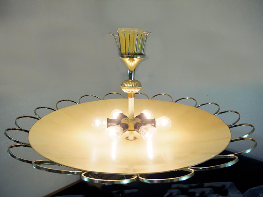 1950 Italy Starburst Flush Mount Chandelier in the Manner of Arredoluce For Sale 4