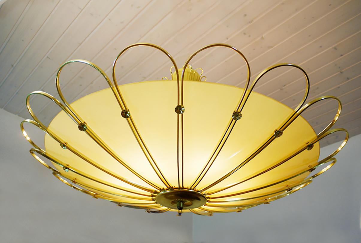 Brass 1950 Italy Starburst Flush Mount Chandelier in the Manner of Arredoluce For Sale