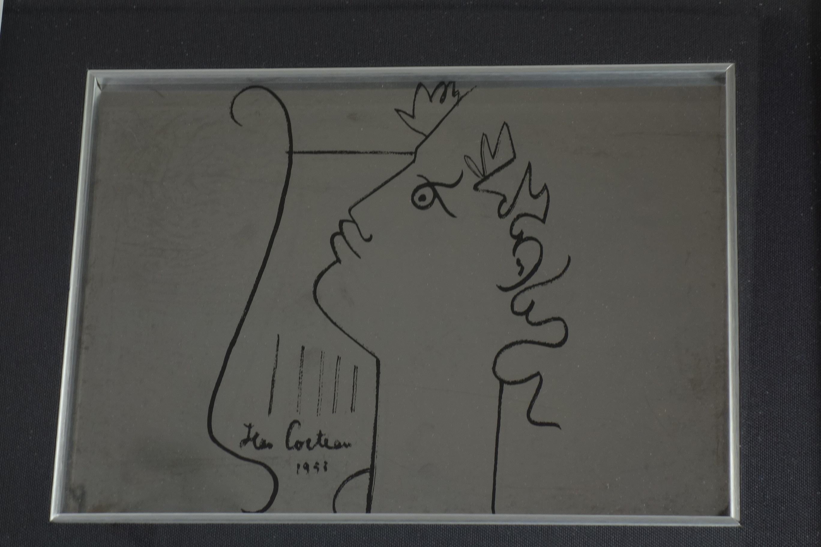 French 1950 Jean Cocteau Orpheus serigraph print with frame For Sale