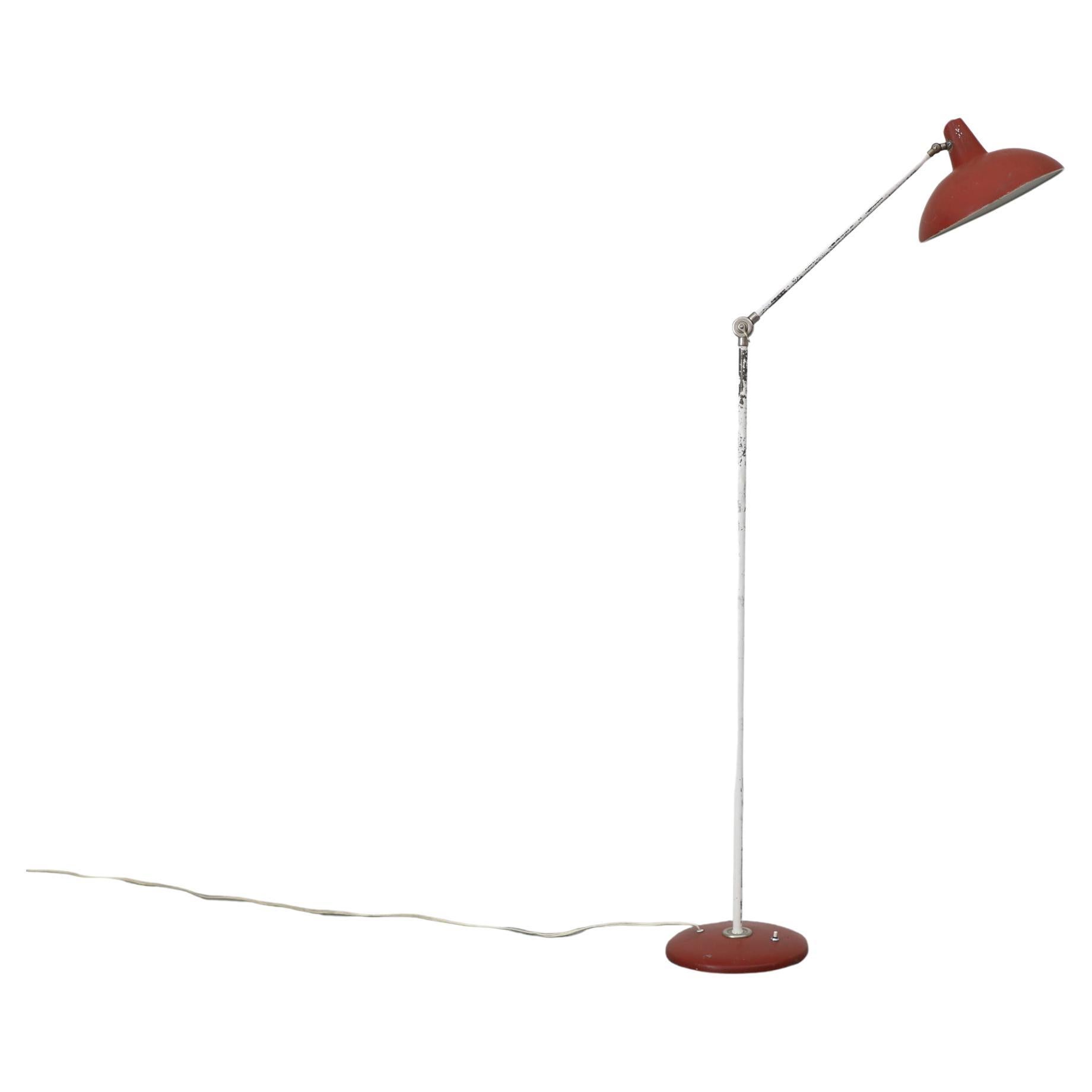 1950 JJM Hoogervorst Floor Lamp for Anvia, Red Enamel, Articulating Shade For Sale