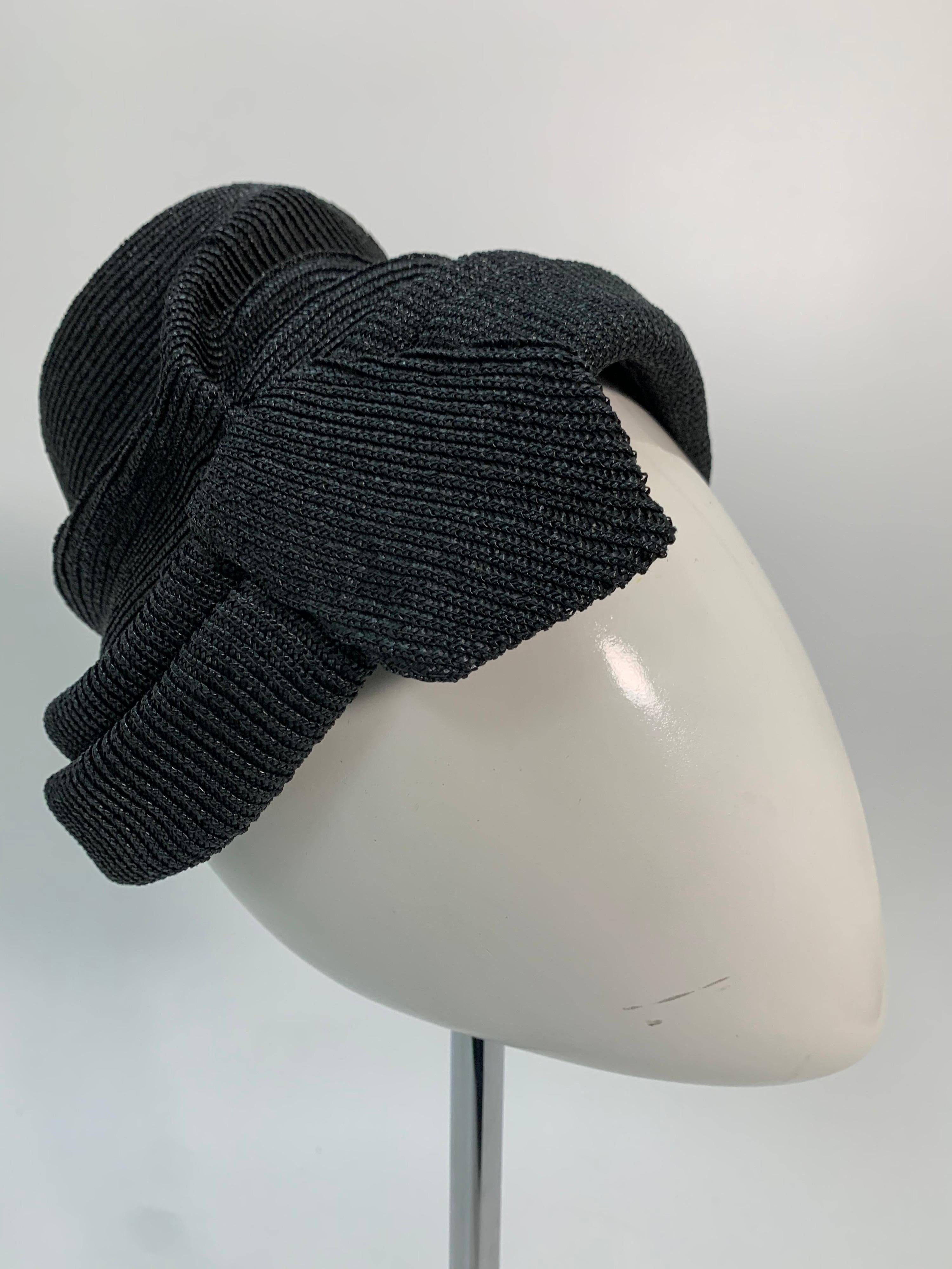 Women's 1950 John Frederics Black Straw Avant Guarde Sculpted Hat  For Sale
