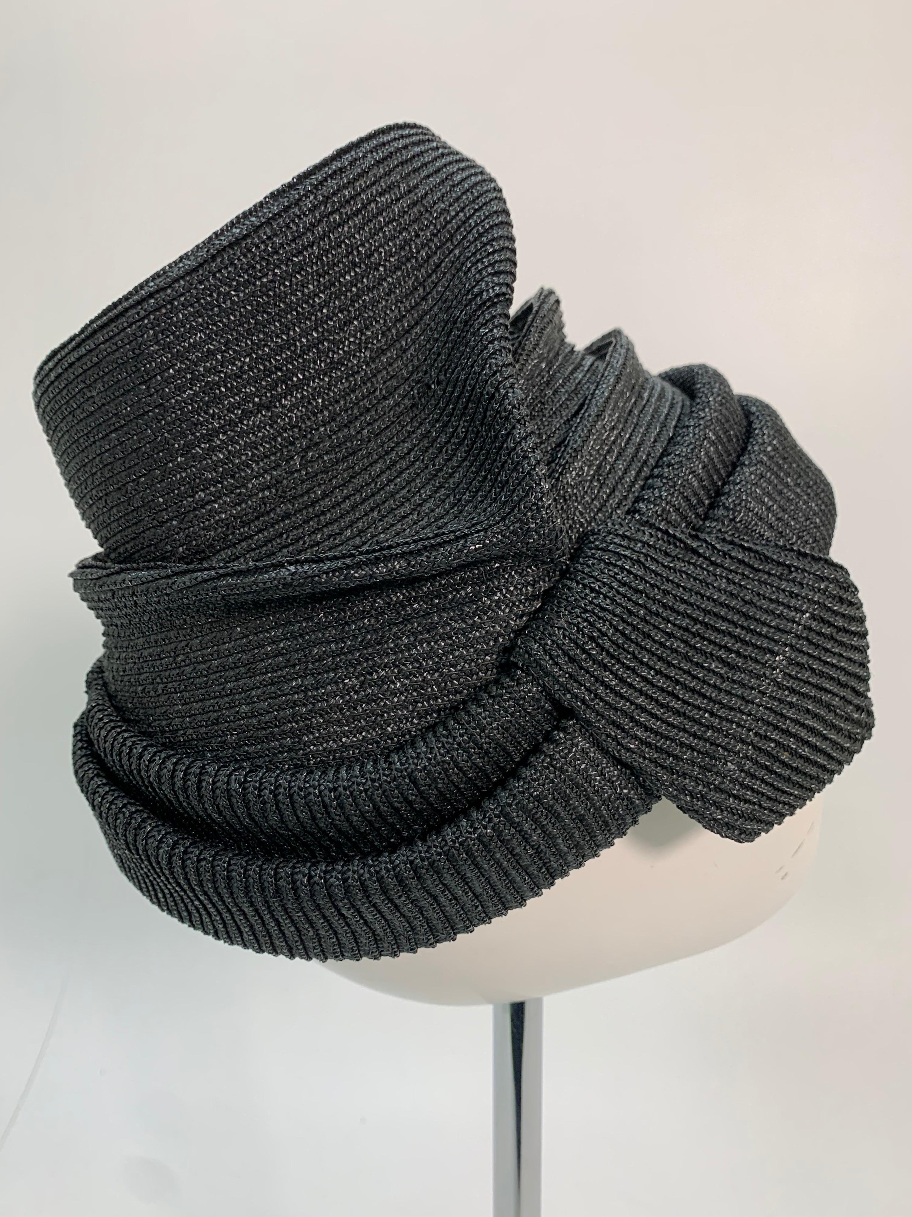 1950 John Frederics Black Straw Avant Guarde Sculpted Hat  For Sale 1