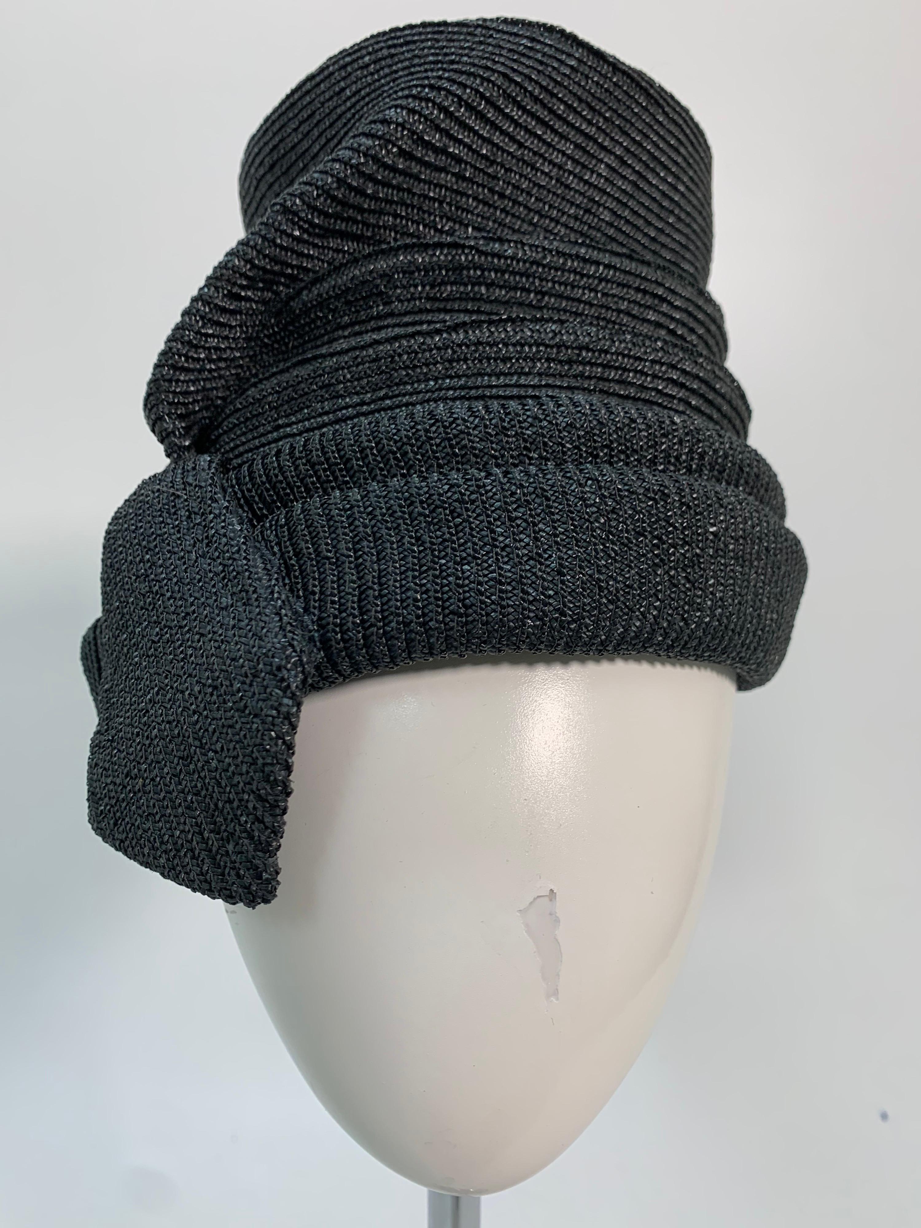 1950 John Frederics Black Straw Avant Guarde Sculpted Hat  For Sale 2