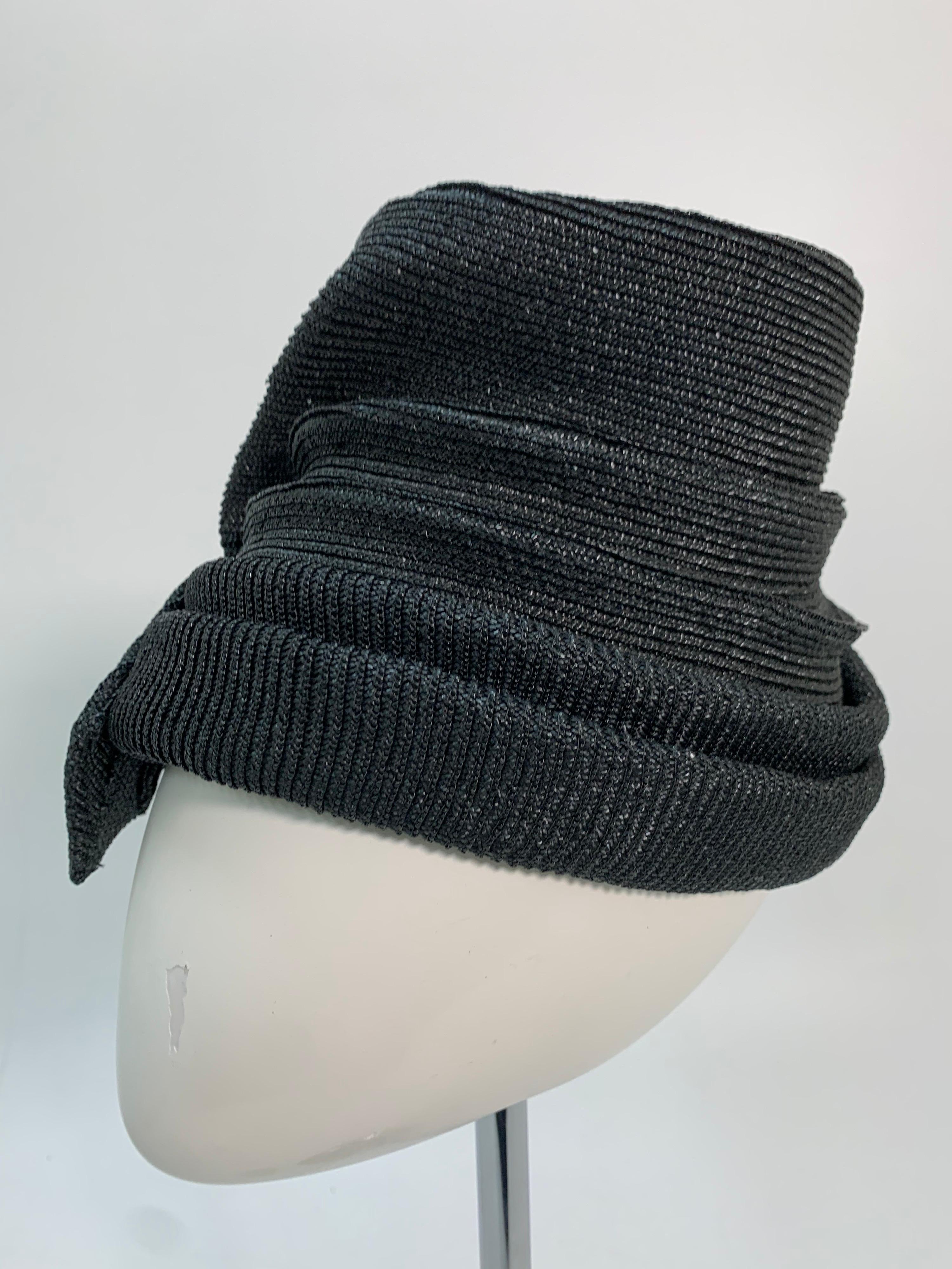 1950 John Frederics Black Straw Avant Guarde Sculpted Hat  For Sale 3