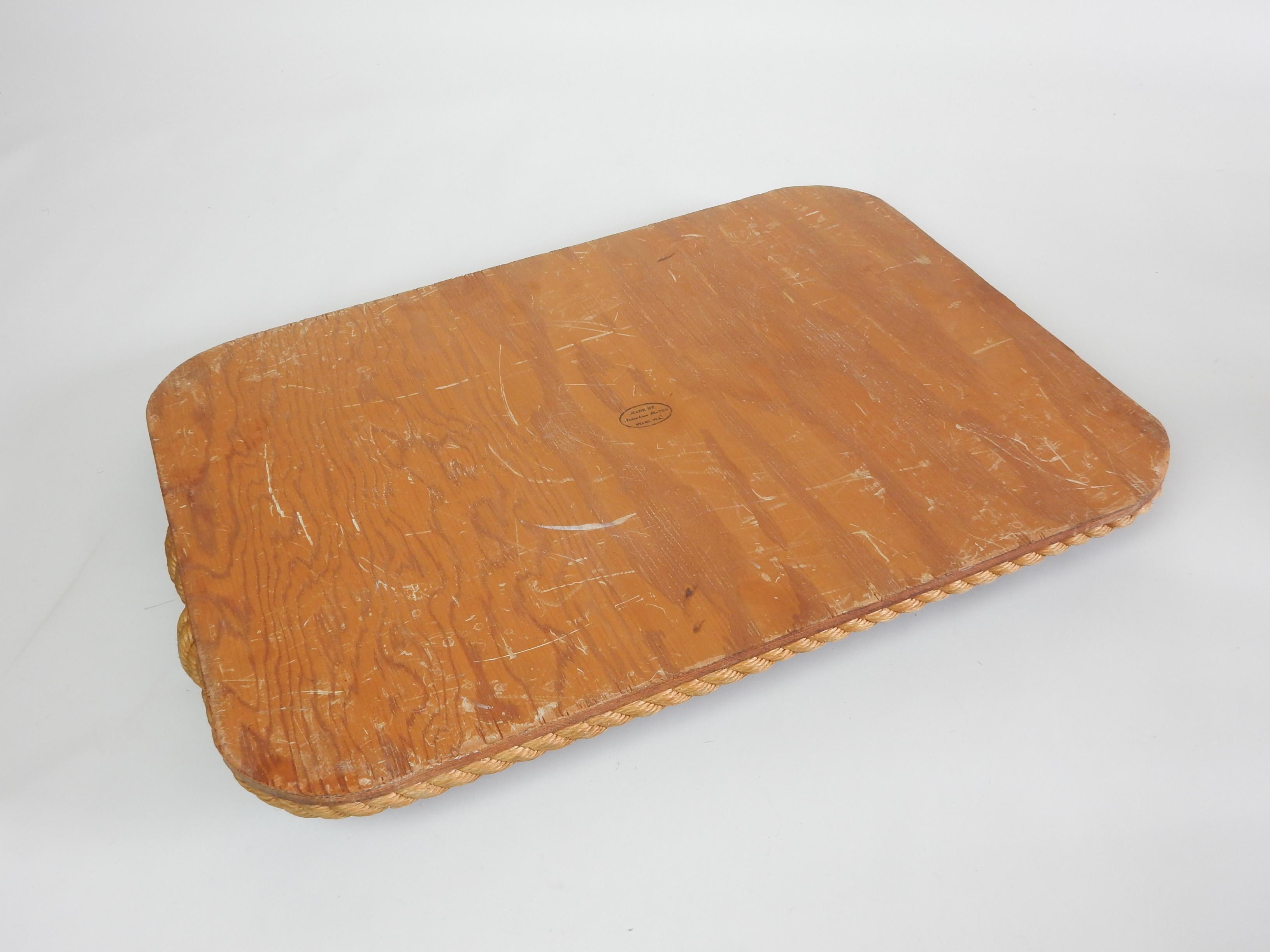 20th Century 1950 Josephine De Ville of Miami Artistic Serving Bar Tray Hemp Rope Plywood For Sale