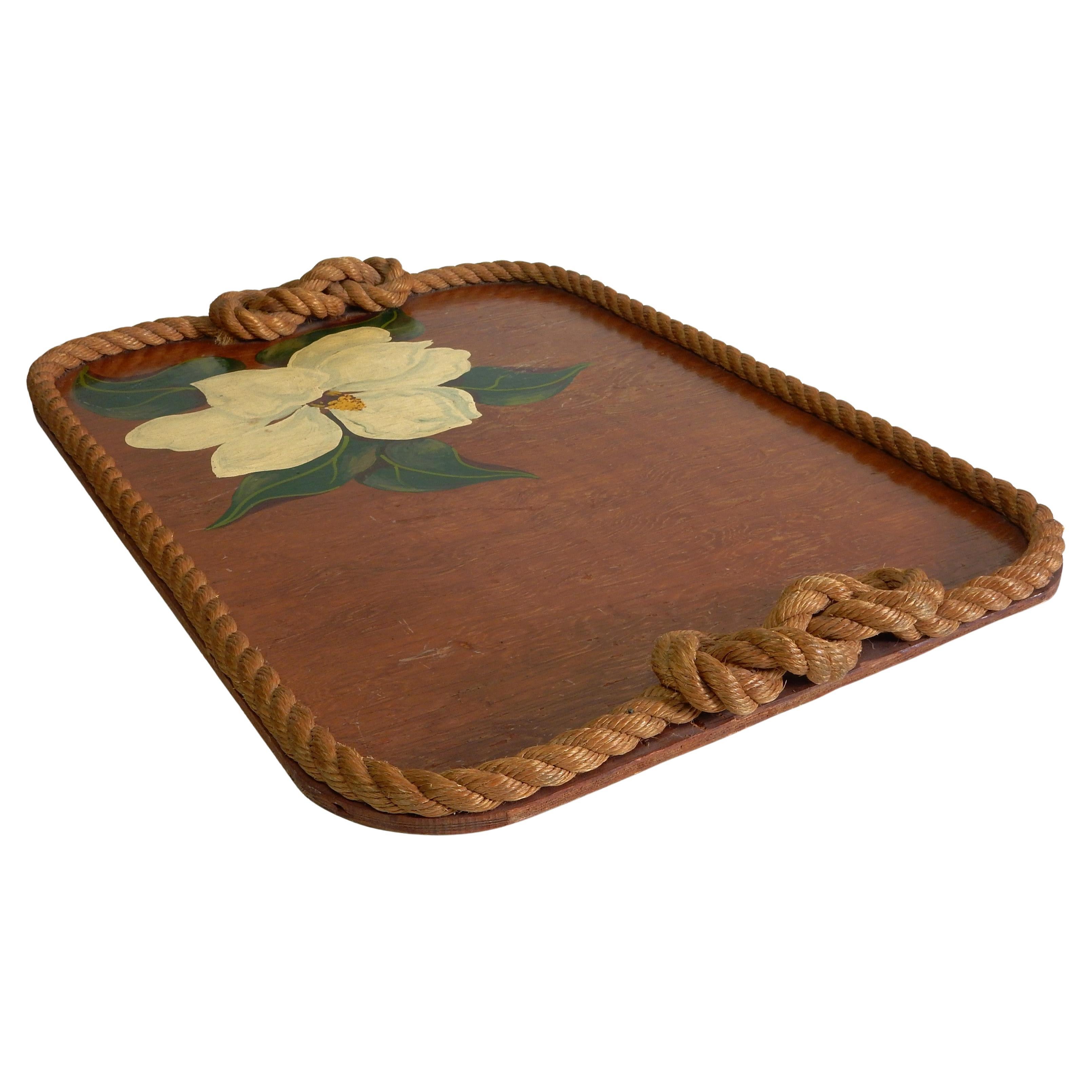 1950 Josephine De Ville of Miami Artistic Serving Bar Tray Hemp Rope Plywood For Sale 2