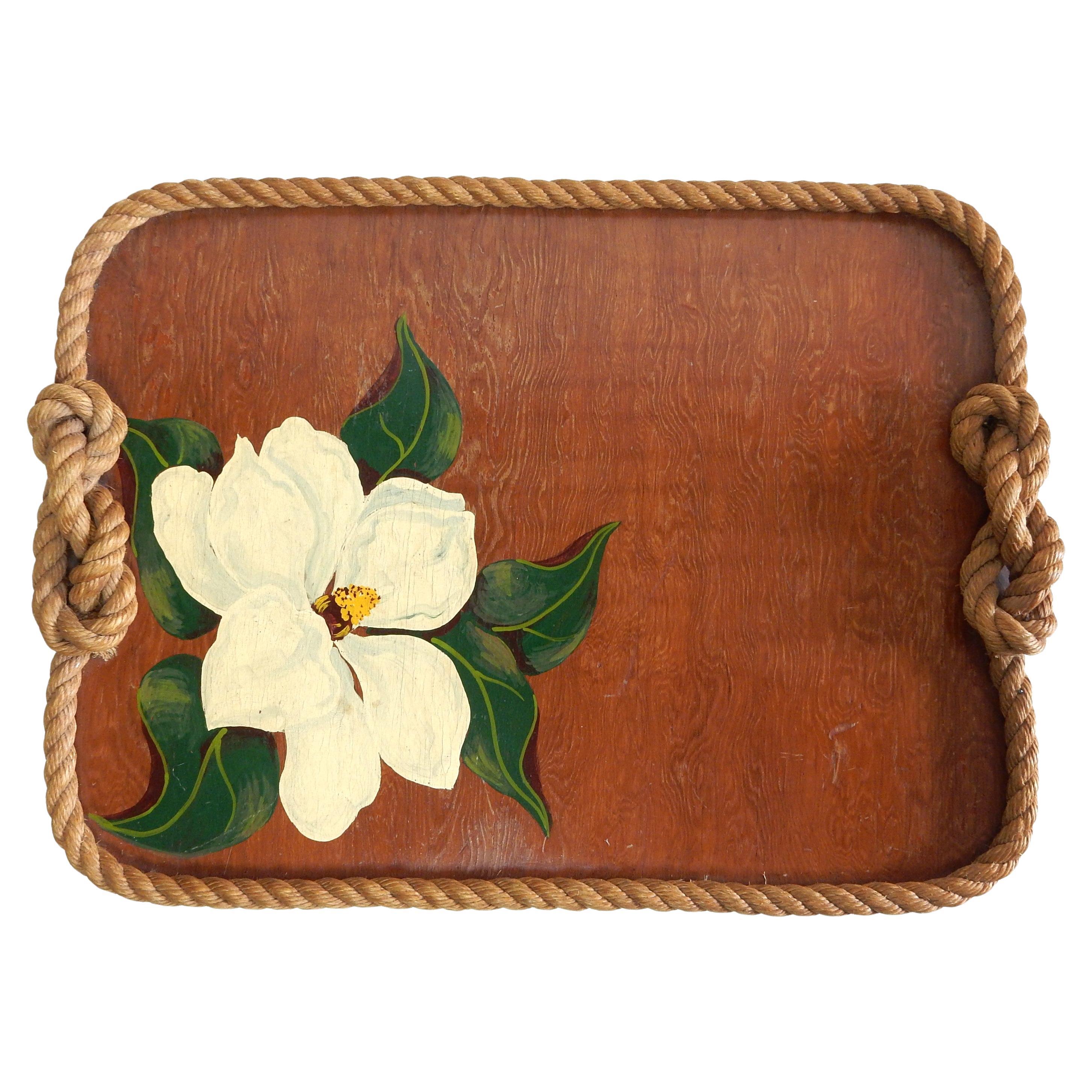 1950 Josephine De Ville of Miami Artistic Serving Bar Tray Hemp Rope Plywood For Sale