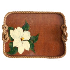 1950 Josephine De Ville of Miami Artistic Serving Bar Tray Hemp Rope Plywood