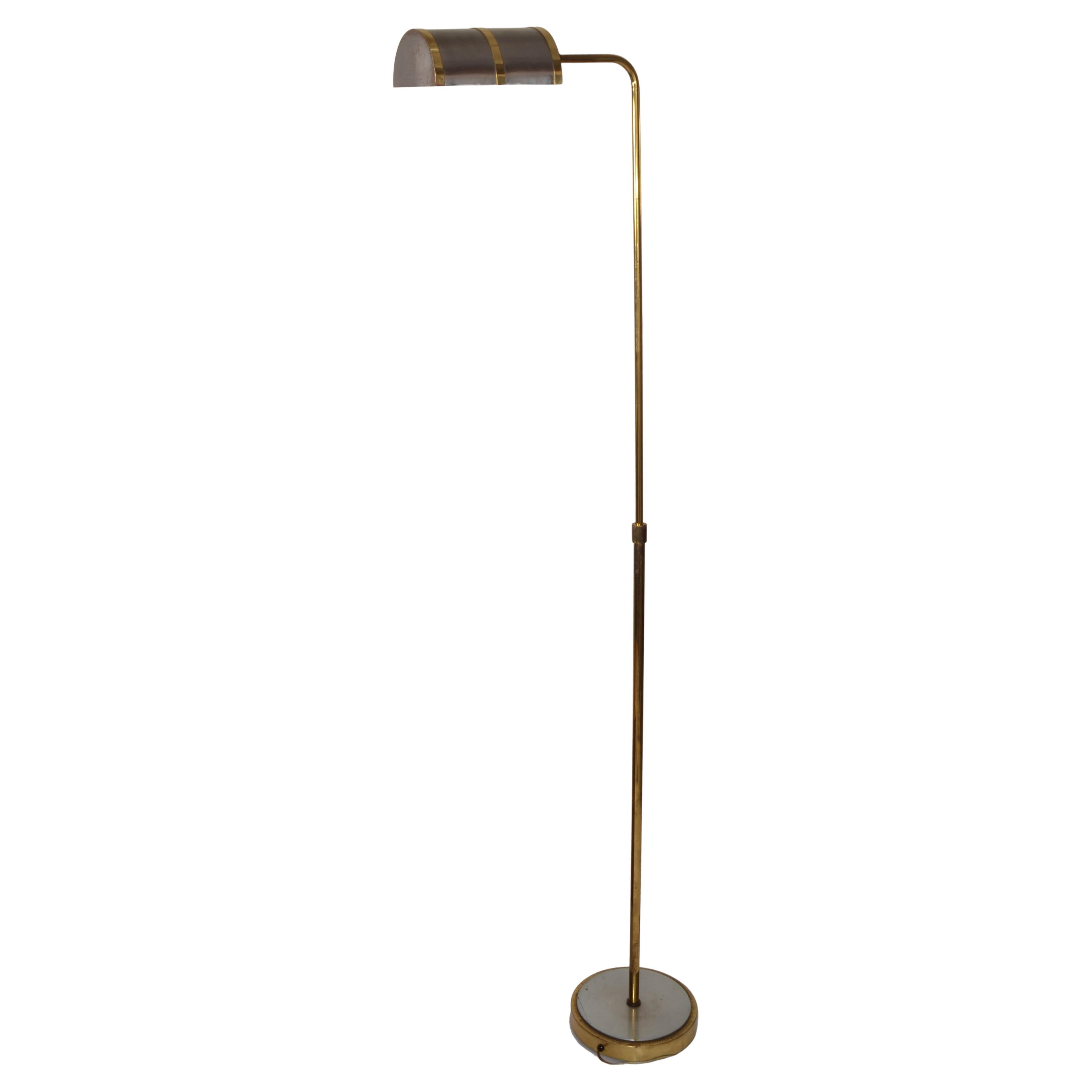 1950 Koch & Lowy Style Mid-Century Modern Adjustable Brass Steel Floor Lamp