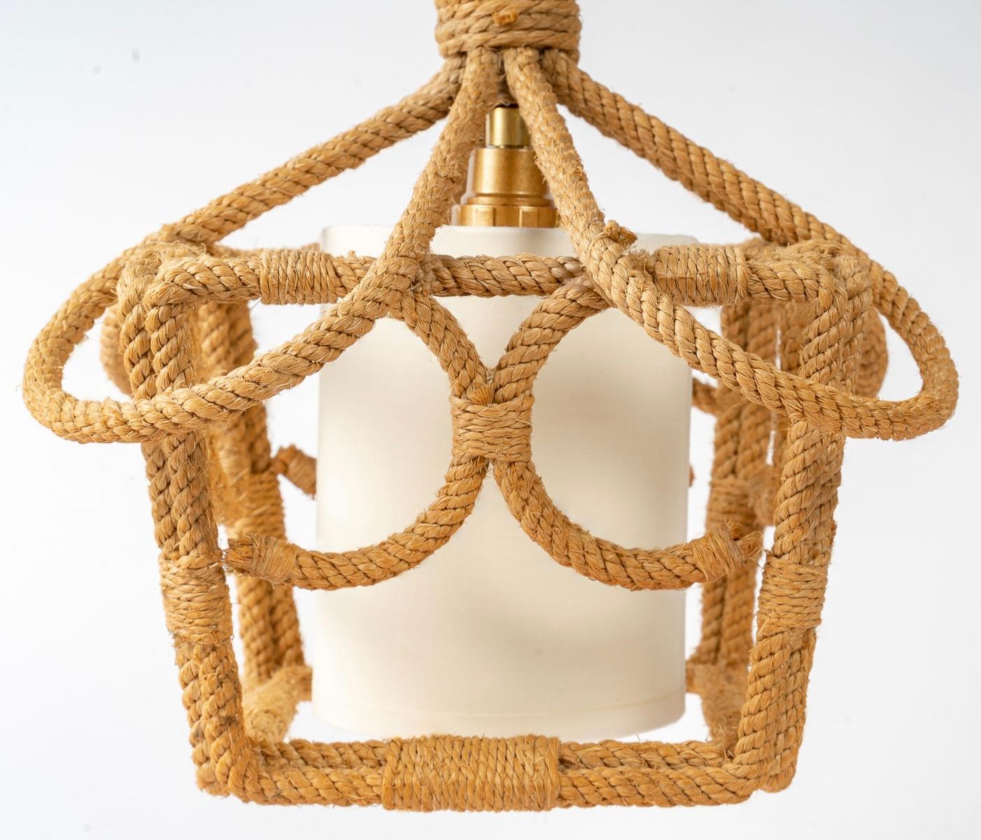 French 1950 Lantern in Rope Audoux Minet For Sale