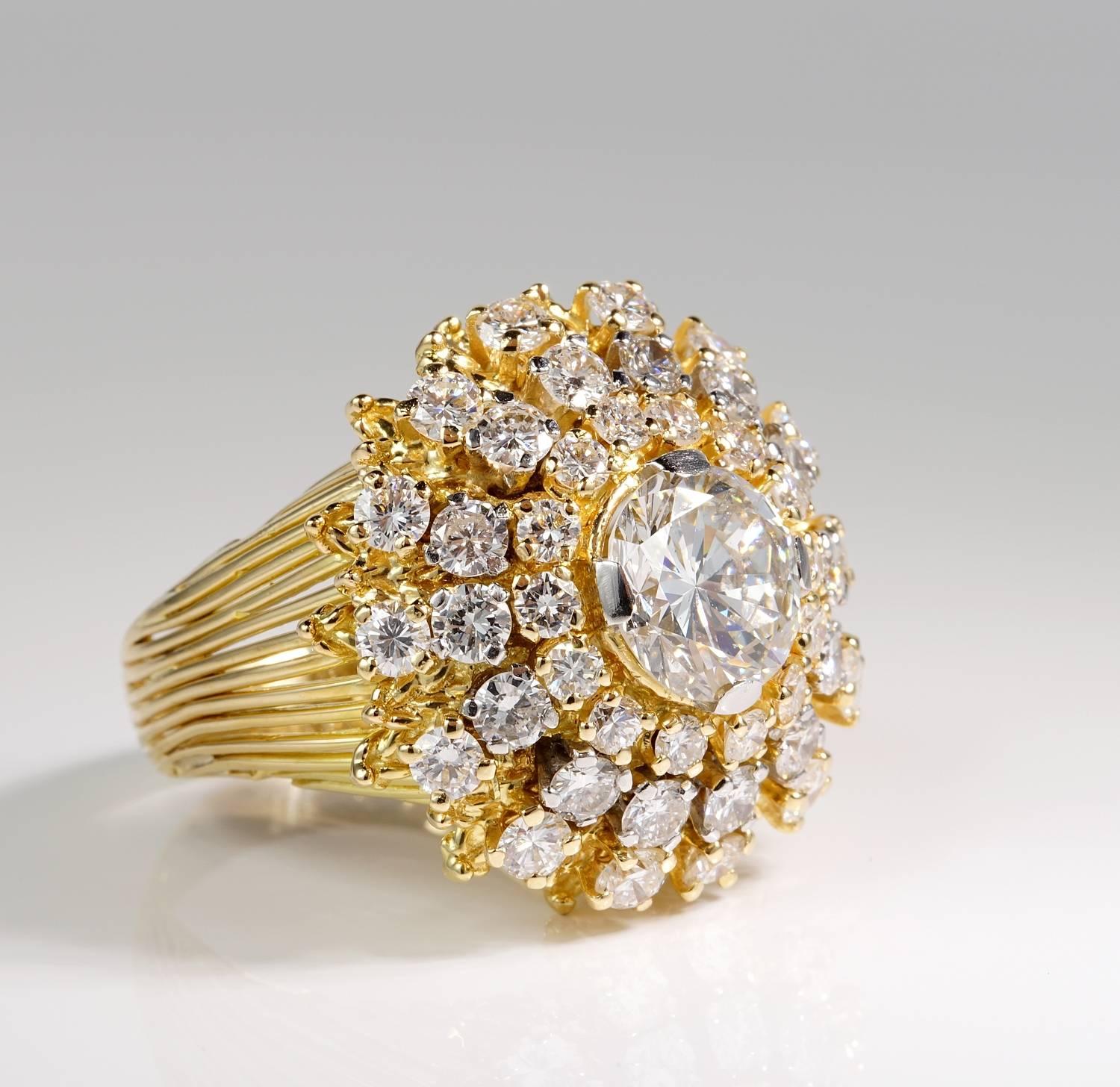 Contemporary 1950 Large 5.40 Carat Diamond Rare Vintage Cluster Ring