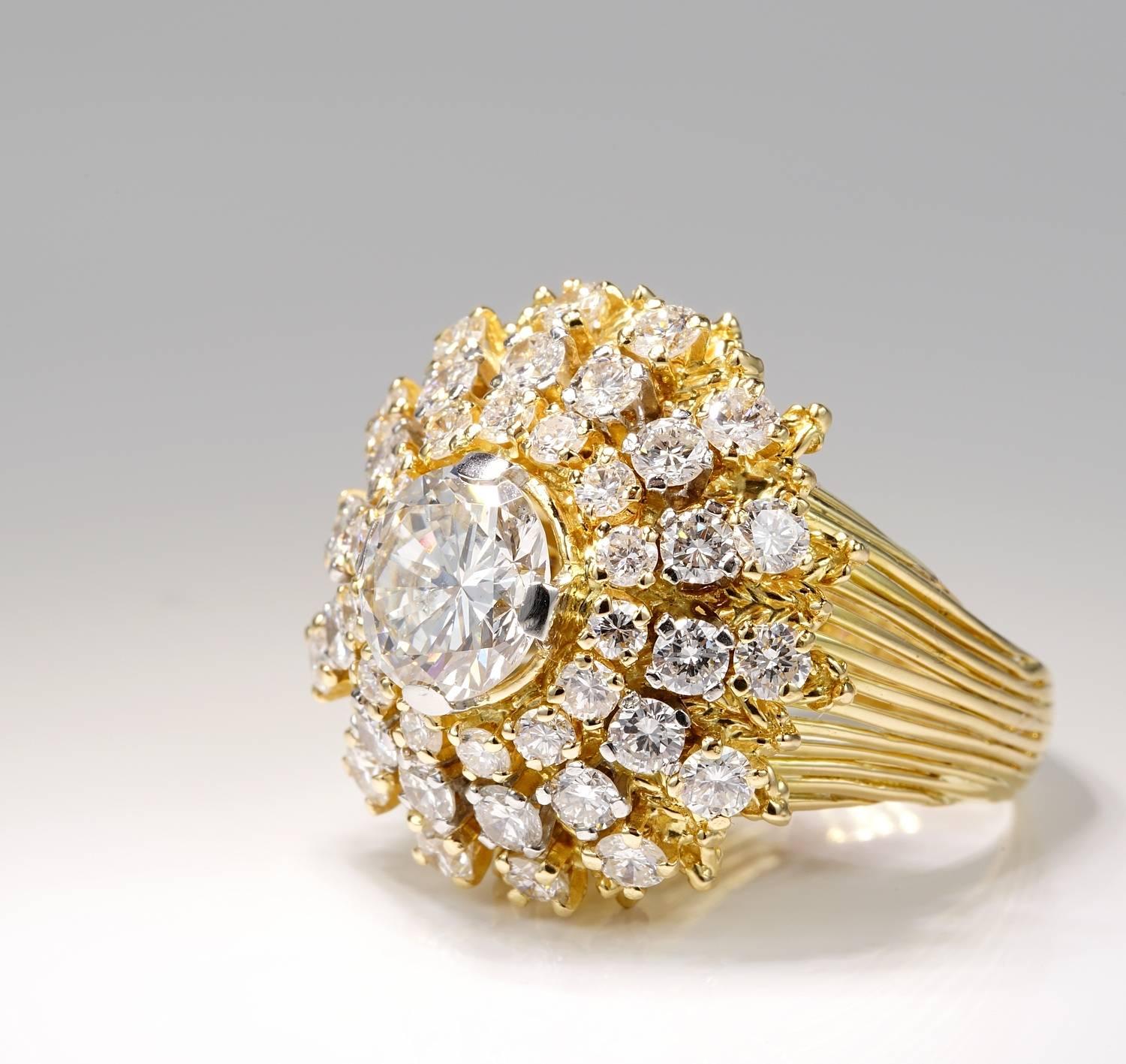 Women's 1950 Large 5.40 Carat Diamond Rare Vintage Cluster Ring