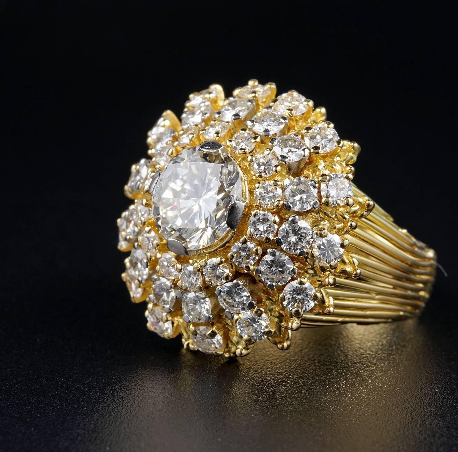 1950 Large 5.40 Carat Diamond Rare Vintage Cluster Ring 1