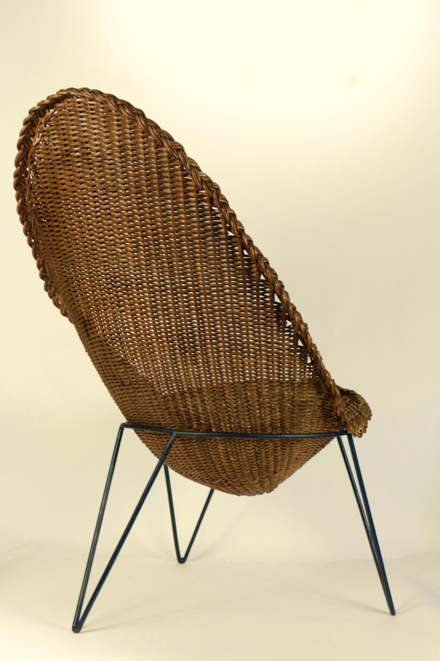 Mid-20th Century 1950 Large and Rare Pair of Rattan Armchairs Attributed to Mathieu Matégot