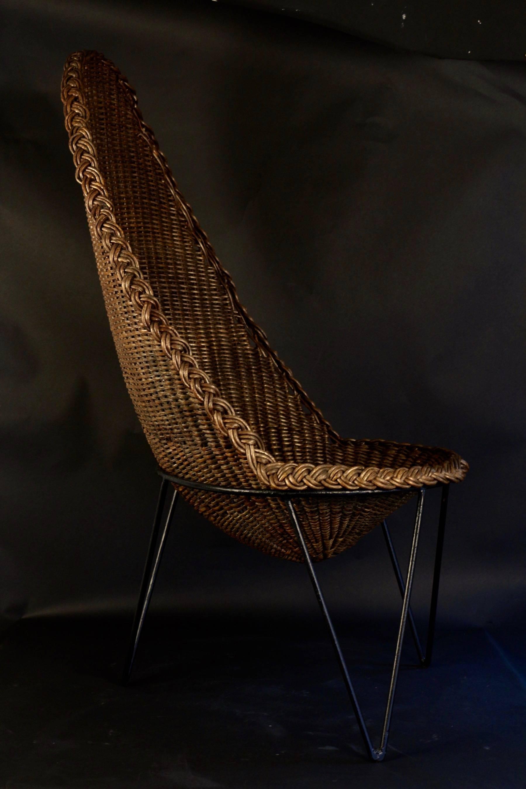 Rope 1950 Large and Rare Pair of Rattan Armchairs Attributed to Mathieu Matégot