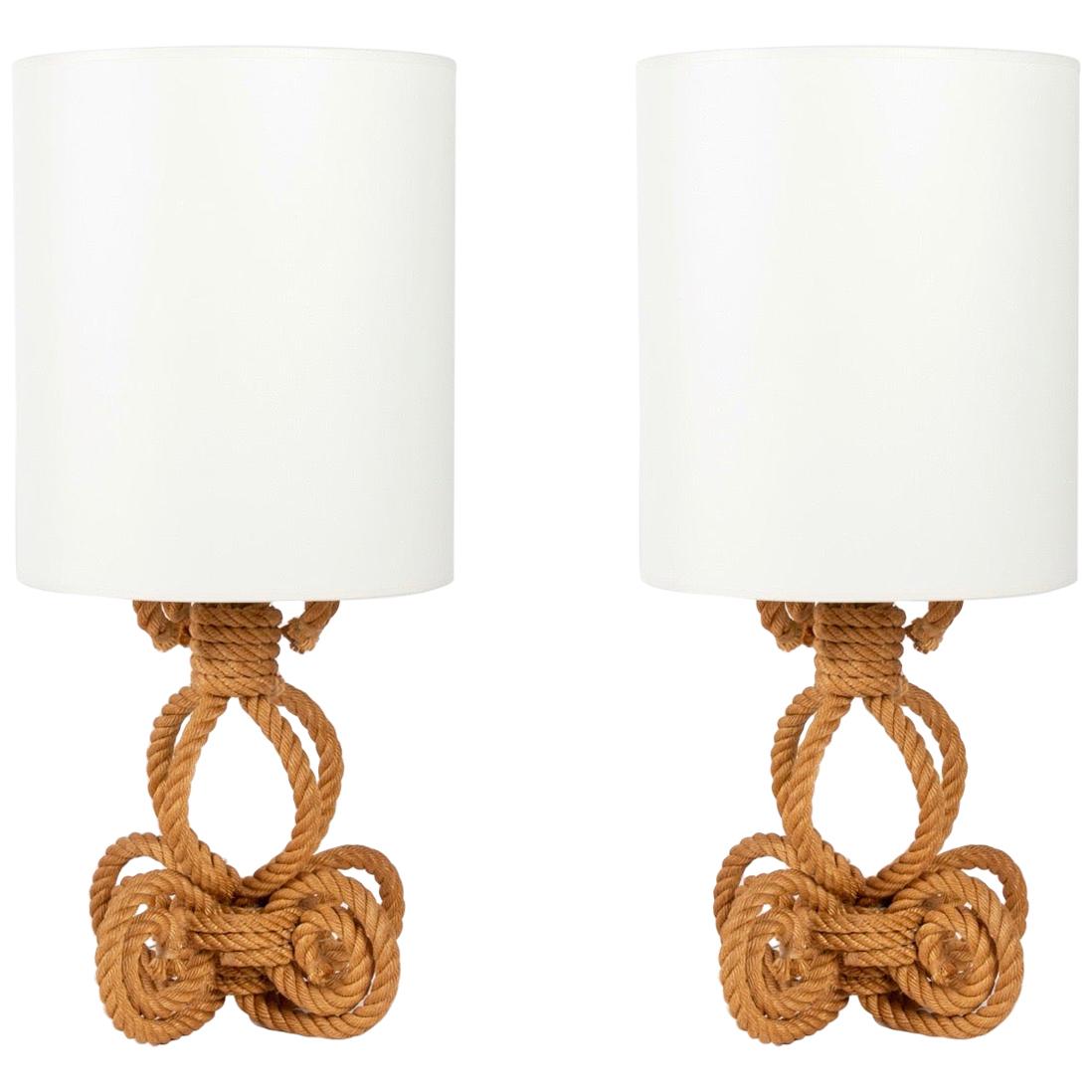 1950, Large Pair of Adrien Audoux & Frida Minet Rope Lamp