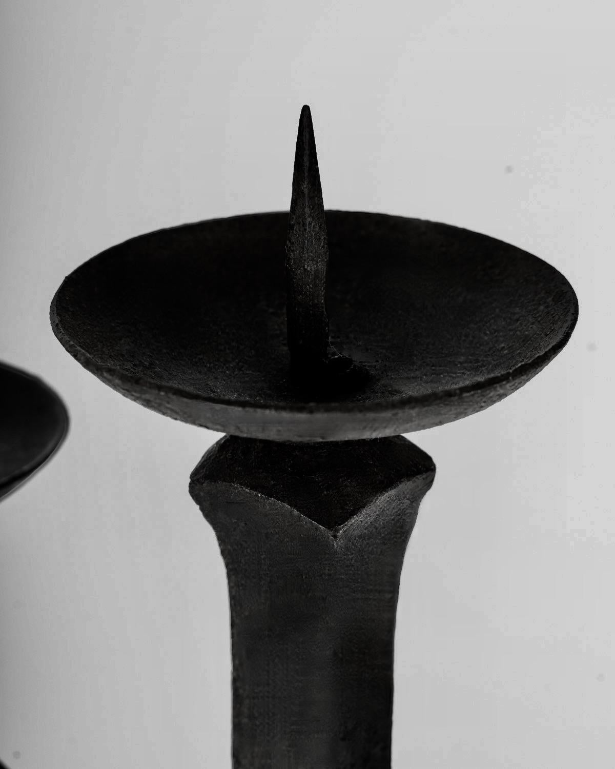 Wrought Iron 1950 Large pair of candlesticks by Jean Touret, Ateliers Marolles For Sale