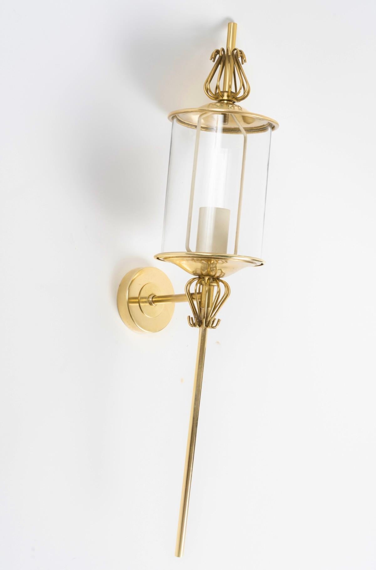 Brass 1950 Large pair of gilded brass lanterns Maison Lunel For Sale