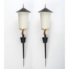 1950 Large Pair of "Lanterns" Wall Lights Maison Arlus, 1950