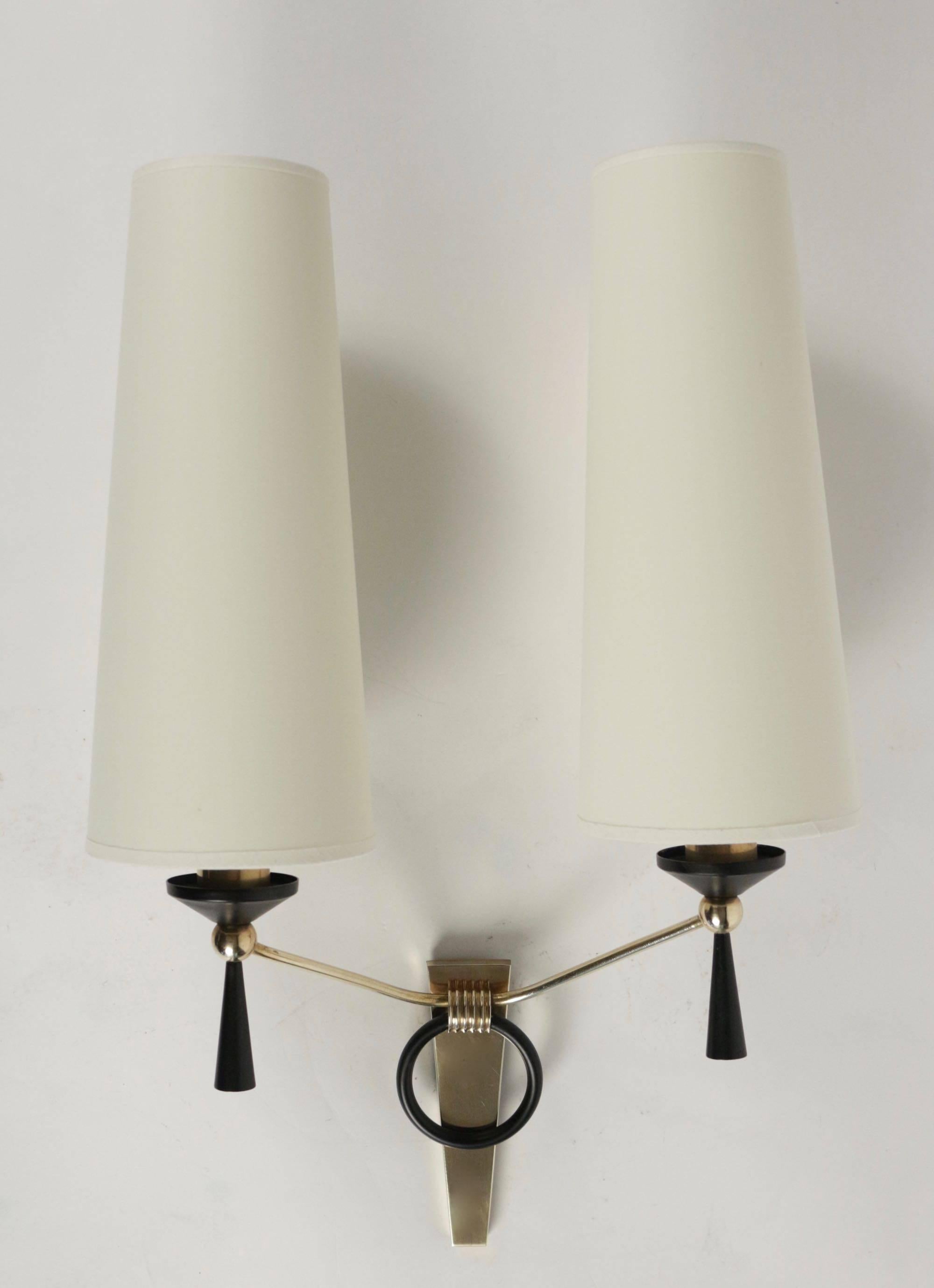 Brass 1950 Large Pair of Maison Arlus Wall Lights