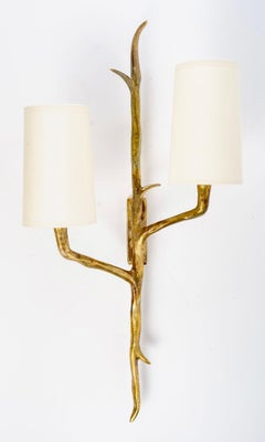 1950 Large Pair of Sconces in Bronze Félix Agostini for Arlus