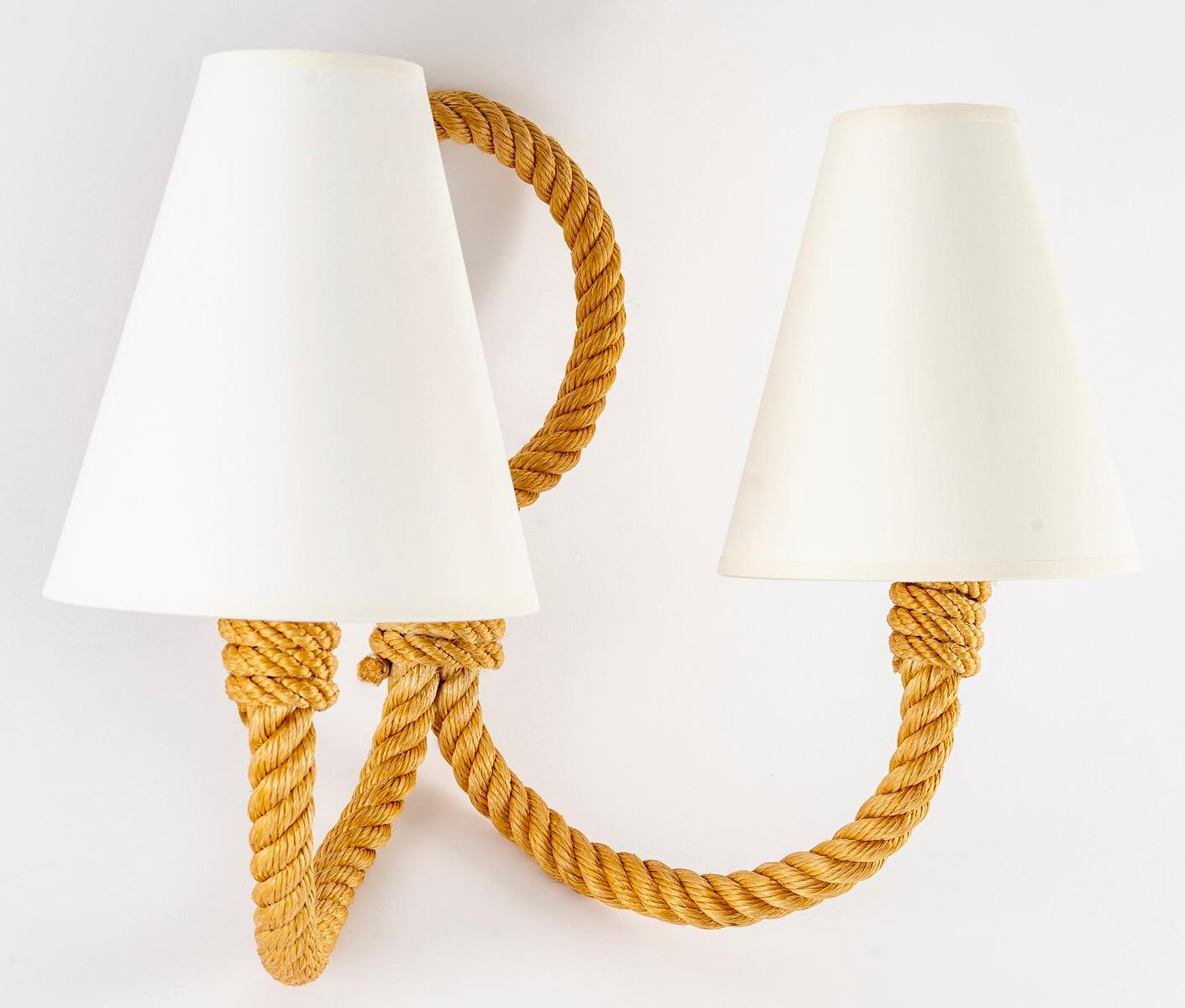 1950 Large Pair of Wall Lamps in Rope Audoux Minet In Good Condition In Saint-Ouen, FR