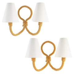 1950 Large Pair of Wall Lamps in Rope Audoux Minet