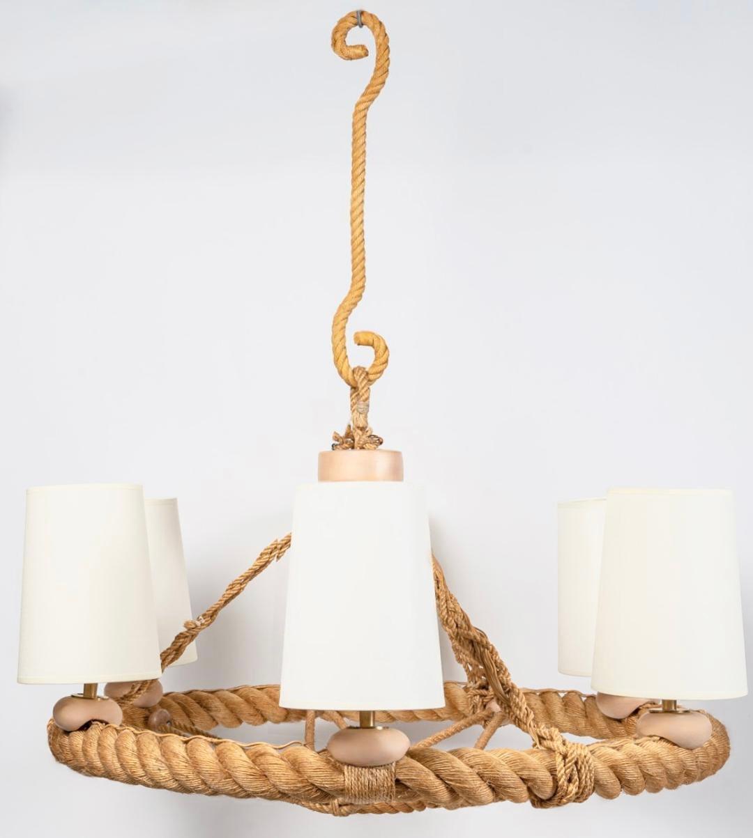 1950 Large Rope Chandelier Adrien Audoux and Frida Minet In Good Condition In Saint-Ouen, FR