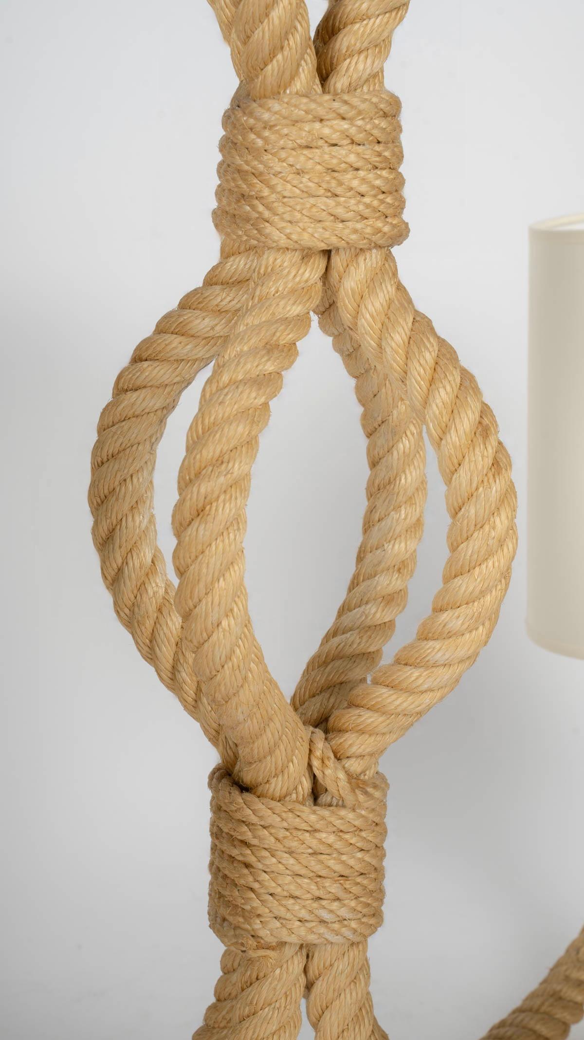 French  1950 Large Rope Chandelier by Adrien Audoux & Frida Minet For Sale