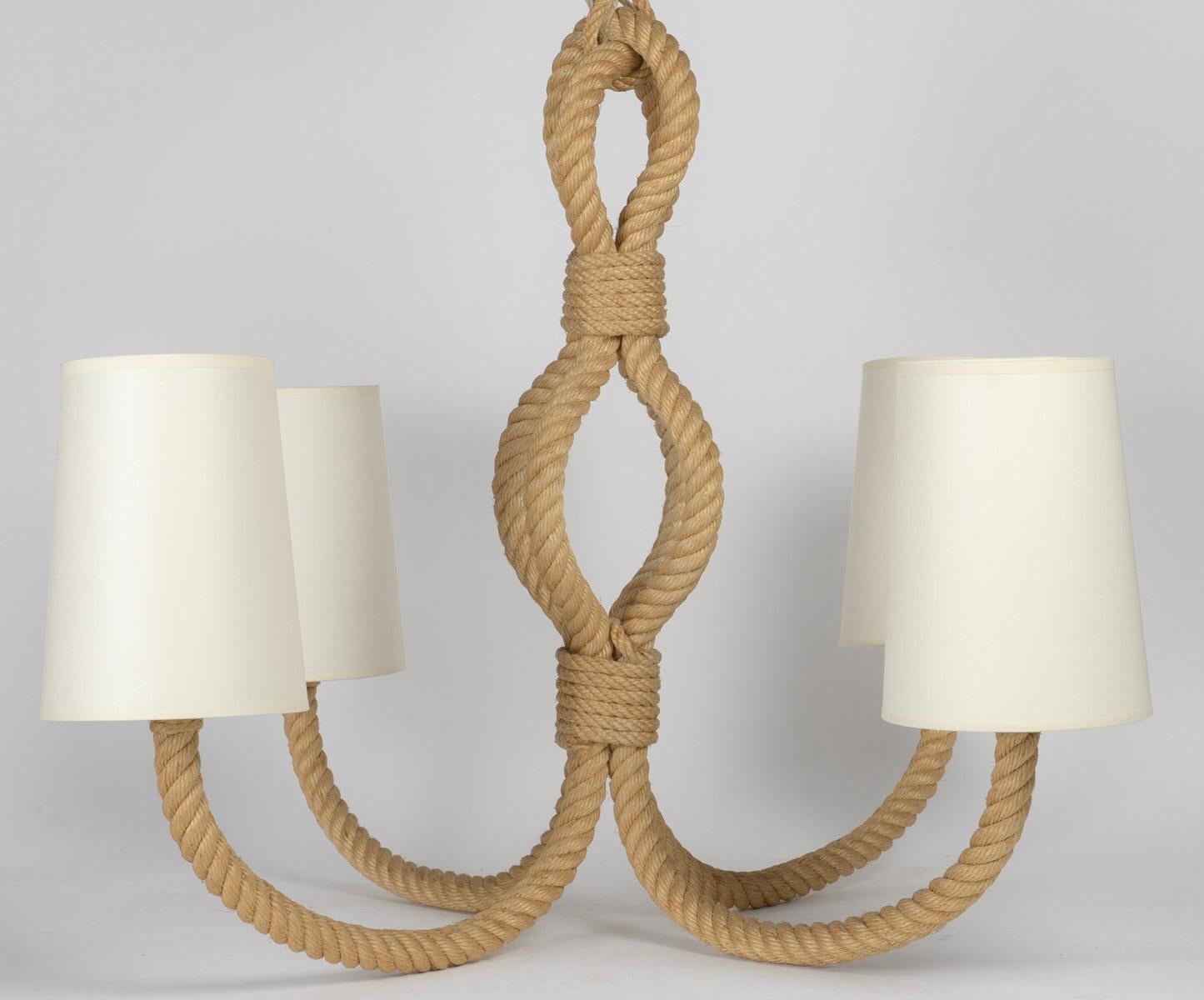  1950 Large Rope Chandelier by Adrien Audoux & Frida Minet In Excellent Condition For Sale In Saint-Ouen, FR