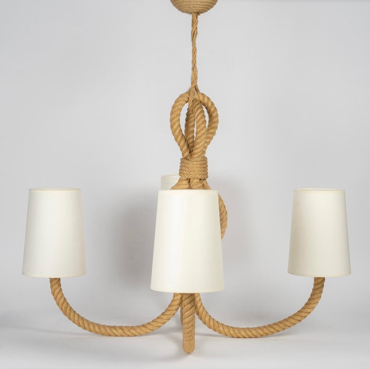  1950 Large Rope Chandelier by Adrien Audoux & Frida Minet For Sale 2