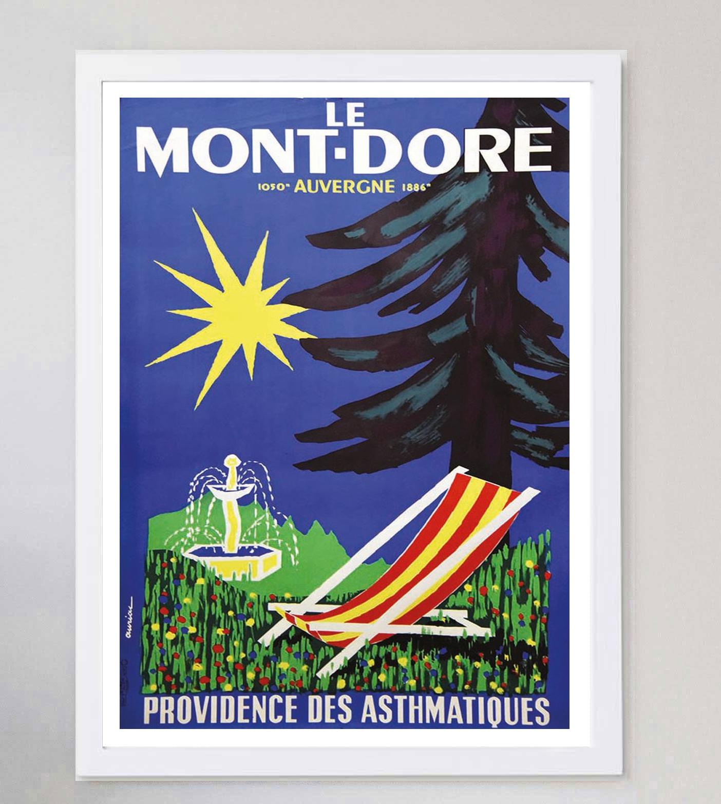 Affiche vintage d'origine Auriac Le Monte Dore Auvergne, 1950 Bon état - En vente à Winchester, GB
