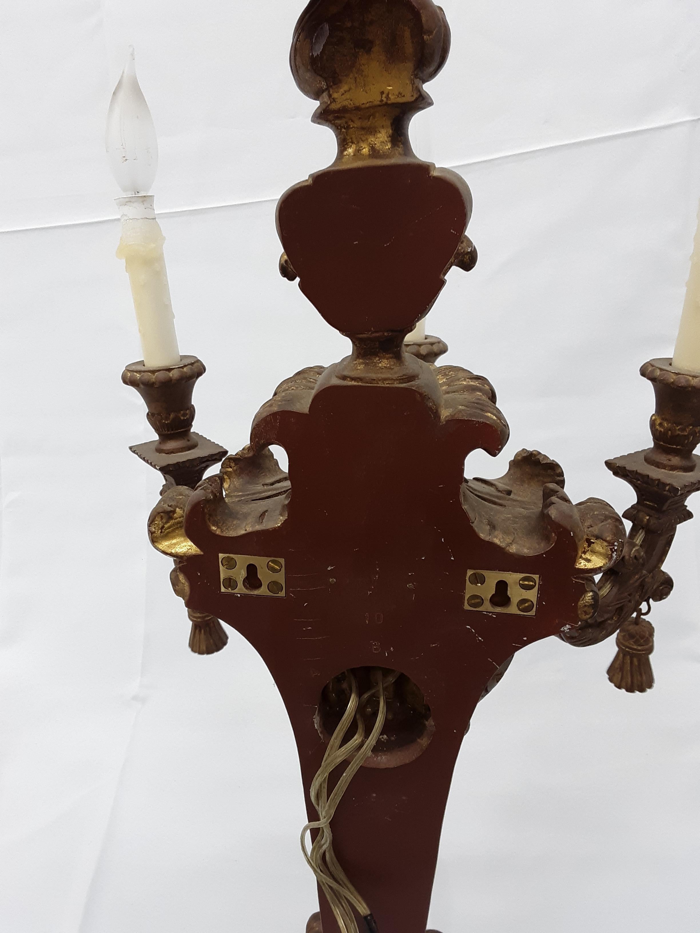 This is an incredibly unique 1950 brass sconce set. Looks like bronze, but is a solid plastic rugged base, painted and of superb quality. Last set left.