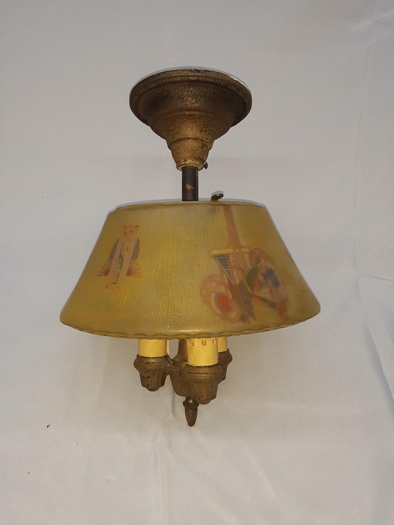 1950 Louis XVI Painted Glass Pendant Light Set In Good Condition For Sale In Lakewood, NJ