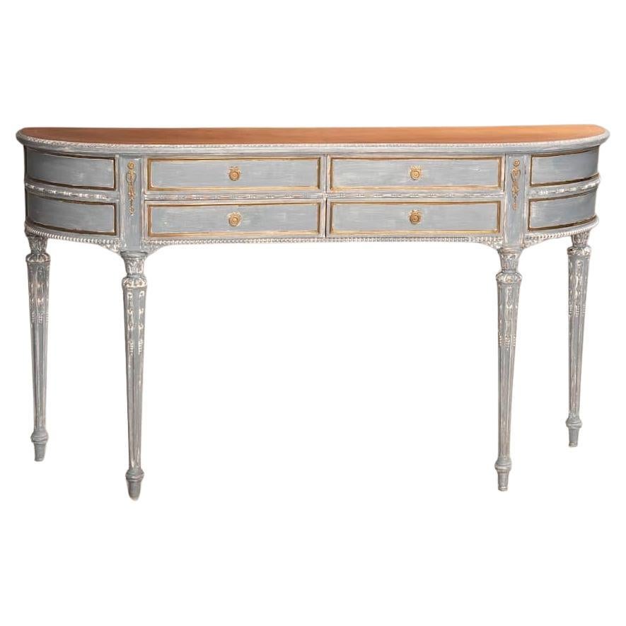 1950 Louis XVI Walnut With Original Bronzes Shabby Finish Console Table L 160 For Sale