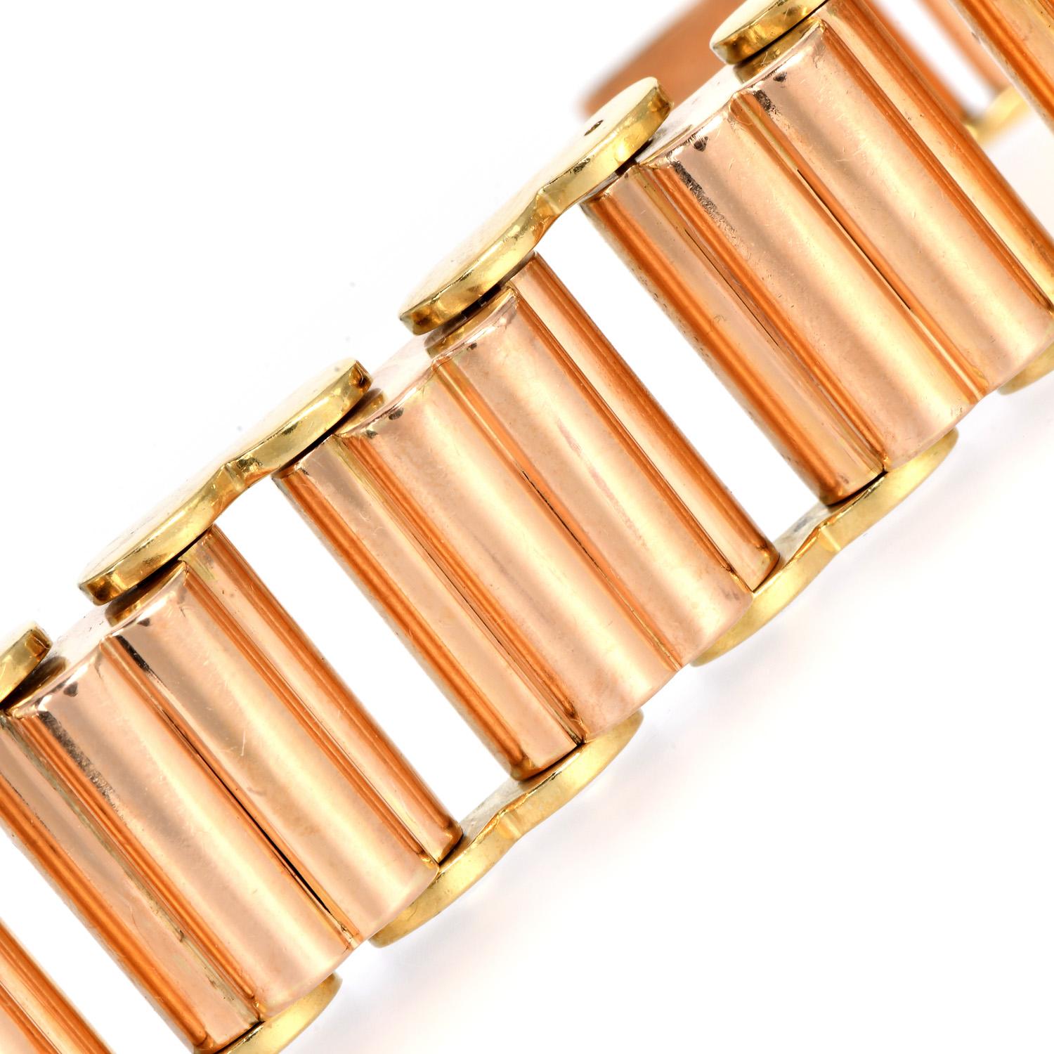 Retro 1950  Luxurious Two-Tone 18K Yellow and Rose Gold Bracelet - 88 Grams For Sale