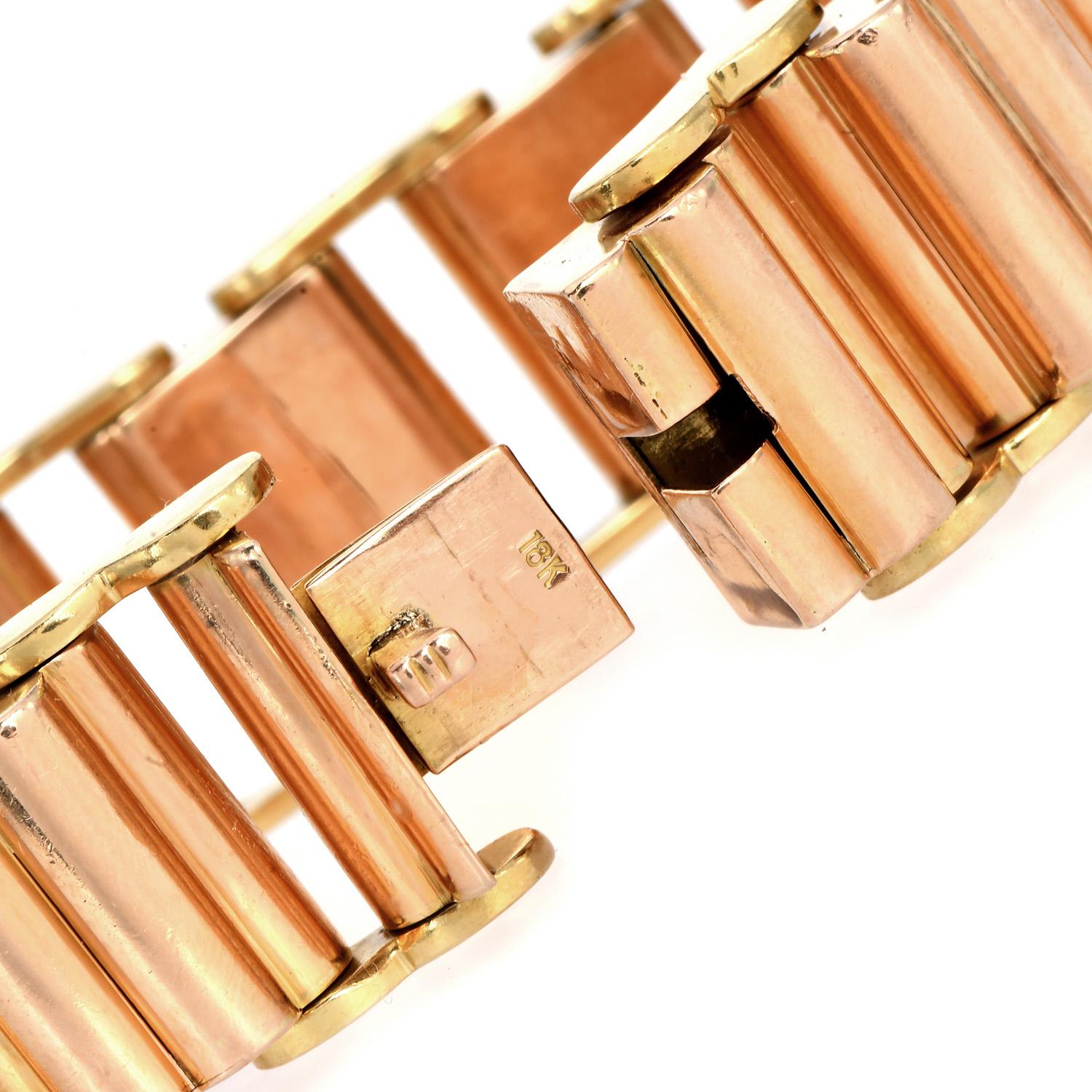 Women's 1950  Luxurious Two-Tone 18K Yellow and Rose Gold Bracelet - 88 Grams For Sale