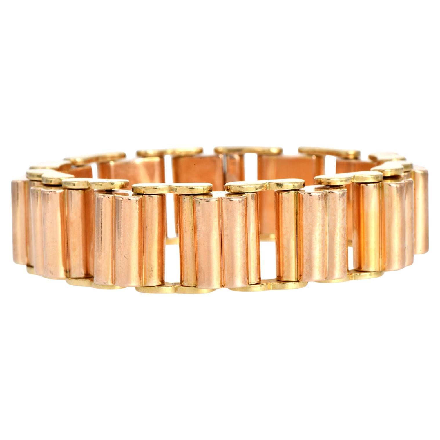 1950  Luxurious Two-Tone 18K Yellow and Rose Gold Bracelet - 88 Grams For Sale