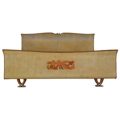 1950 Mahogany Parchment Bed and Marquetry by Paolo Buffa