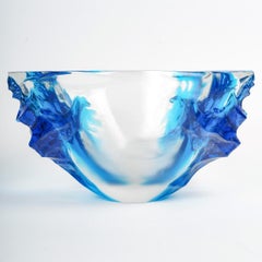 1950 Marc Lalique - Bowl Vase Haiti Clear & Blue Crystal