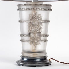 1950 Marc Lalique Lampe Faune Pan Cristal givré avec patine grise