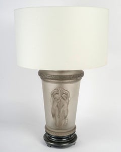 1950 Marc Lalique - Lamp Deux Danseuses Dancing Women Crystal with Grey Patina