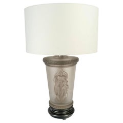 1950 Marc Lalique - Lamp Deux Danseuses Dancing Women Crystal with Grey Patina