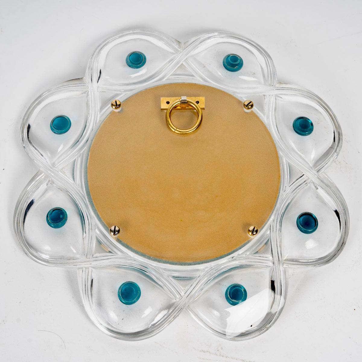 Hollywood Regency 1950 Marc Lalique Mirror Floride Clear and Turquoise Crystal 