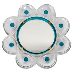 1950 Marc Lalique Mirror Floride Clear and Turquoise Crystal 